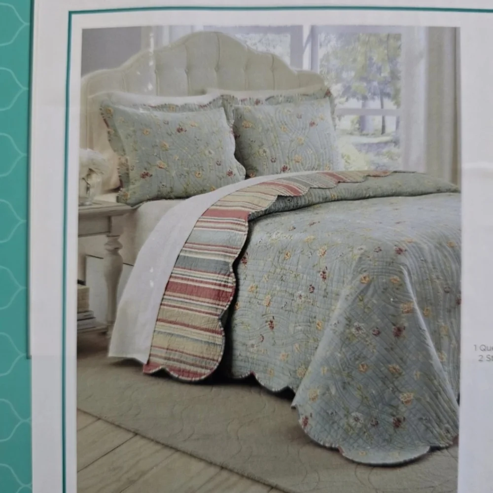 Waverly Garden Glitz ModernFarmhouse Floral 3-Piece Reversible Quilt Queen